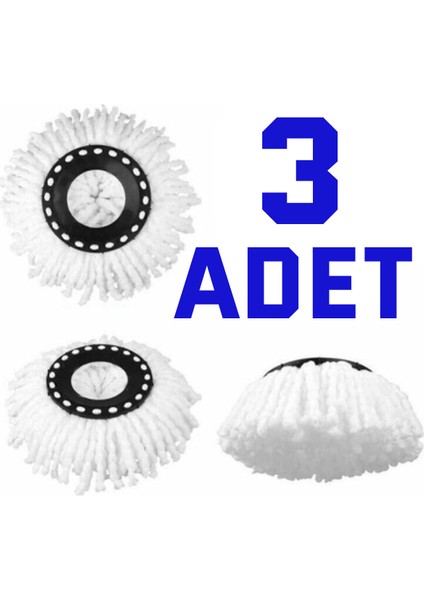 3 Adet Döner Başlıklı Mop Yedeği Mikrofiber Döner Paspas Yedek
