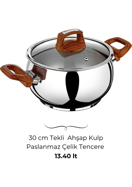 Lale 30cm Ahşap Kulplu Tekli Çelik Tencere fiyatları