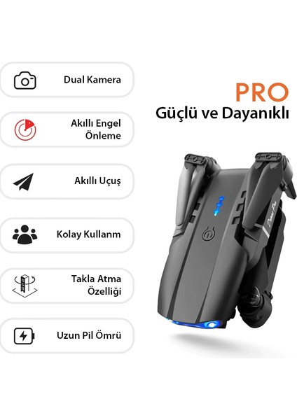 Çift Kameralı Katlanabilir Drone – Otomatik Kalkış/iniş, 360° Takla, Yedek Batarya & Aksesuarlar fiyatları