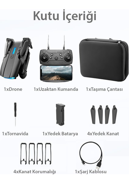 Çift Kameralı Katlanabilir Drone – Otomatik Kalkış/iniş, 360° Takla, Yedek Batarya & Aksesuarlar