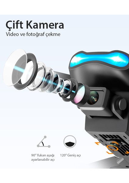 Çift Kameralı Katlanabilir Drone – Otomatik Kalkış/iniş, 360° Takla, Yedek Batarya & Aksesuarlar