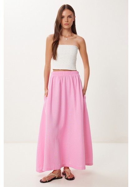 Cepli Kloş Müslin Etek Pembe LBV0067