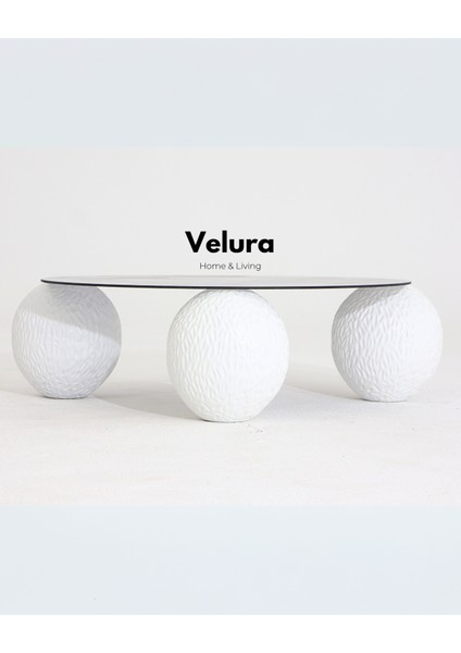 Modern Orta Sehpa & Top Sehpa Cam Sehpa & Küre Orta Sehpa - Dragon (Beyaz) - Yuvarlak - Füme Cam