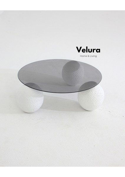 Modern Orta Sehpa & Top Sehpa Cam Sehpa & Küre Orta Sehpa - Dragon (Beyaz) - Yuvarlak - Füme Cam indirimleri
