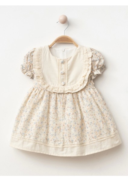Düğme Detaylı Kız Bebe Elbise