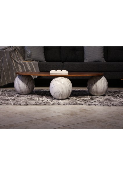 Modern Orta Sehpa & Top Sehpa Cam Sehpa & Küre Orta Sehpa - Pleksi Traverten Top - Fasulye - Ceviz Mdf modelleri