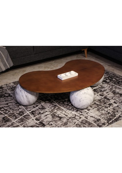 Modern Orta Sehpa & Top Sehpa Cam Sehpa & Küre Orta Sehpa - Pleksi Traverten Top - Fasulye - Ceviz Mdf fırsatları