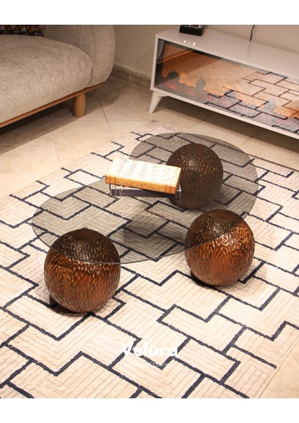 Modern Orta Sehpa & Top Sehpa Cam Sehpa & Küre Orta Sehpa - Dragon (Ceviz) - Fasulye - Füme Cam