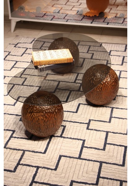 Modern Orta Sehpa & Top Sehpa Cam Sehpa & Küre Orta Sehpa - Dragon (Ceviz) - Fasulye - Füme Cam