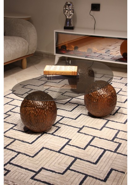 Modern Orta Sehpa & Top Sehpa Cam Sehpa & Küre Orta Sehpa - Dragon (Ceviz) - Fasulye - Füme Cam