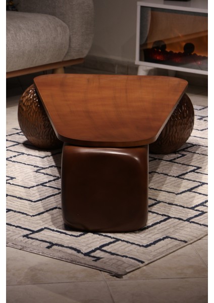 Modern Orta Sehpa & Top Sehpa Cam Sehpa & Küre Orta Sehpa - 2 Dragon (Ceviz) Top & 1 Ceviz Zar - Üçgen - Ceviz Mdf indirimleri