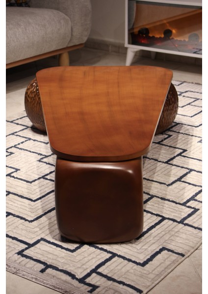 Modern Orta Sehpa & Top Sehpa Cam Sehpa & Küre Orta Sehpa - 2 Dragon (Ceviz) Top & 1 Ceviz Zar - Üçgen - Ceviz Mdf