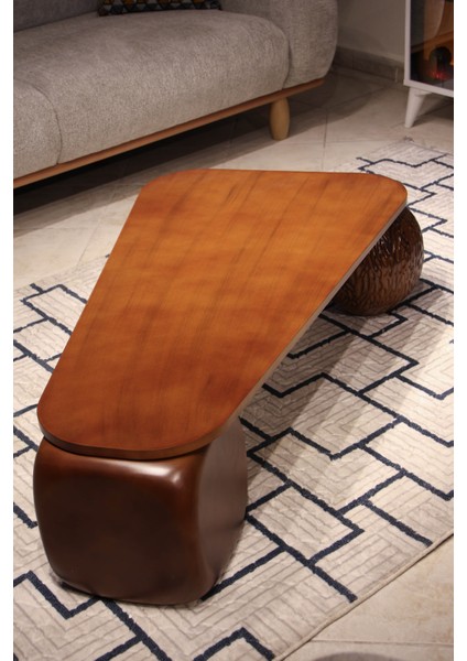 Modern Orta Sehpa & Top Sehpa Cam Sehpa & Küre Orta Sehpa - 2 Dragon (Ceviz) Top & 1 Ceviz Zar - Üçgen - Ceviz Mdf