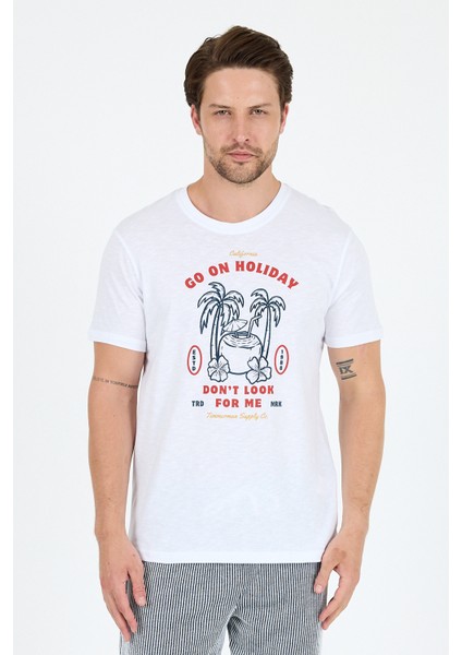 Erkek Go On Holiday Baskılı T-Shirt – %100 Pamuk – Bisiklet Yaka Kısa Kollu Rahat Erkek Tişört 0008