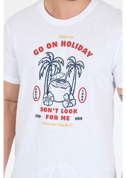 Erkek Go On Holiday Baskılı T-Shirt – %100 Pamuk – Bisiklet Yaka Kısa Kollu Rahat Erkek Tişört 0008 fırsatları