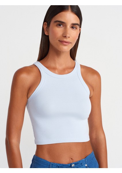 21104 Fitilli Crop Top-Açık Mavi