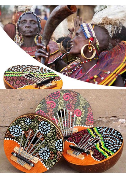 Doğal Hindistan Cevizi Kabuğundan Kalimba Afrika El Yapımı 7 Tuşlu Akustik Müzik Dekoratif Coconat