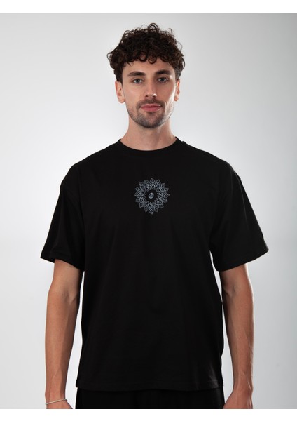 Siyah, Mandala Run Oversize Tişört