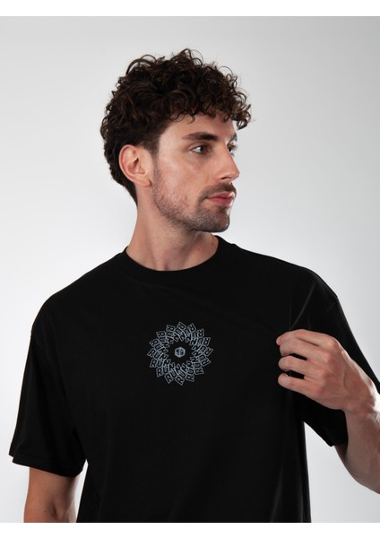 Siyah, Mandala Run Oversize Tişört