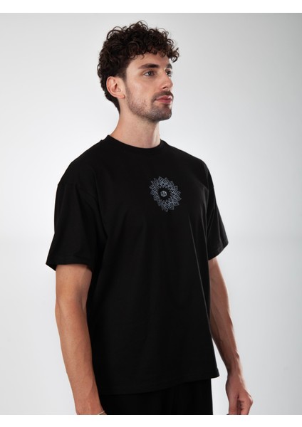 Siyah, Mandala Run Oversize Tişört
