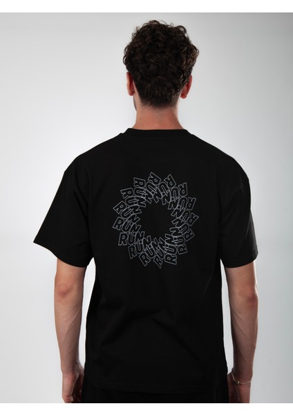 Siyah, Mandala Run Oversize Tişört