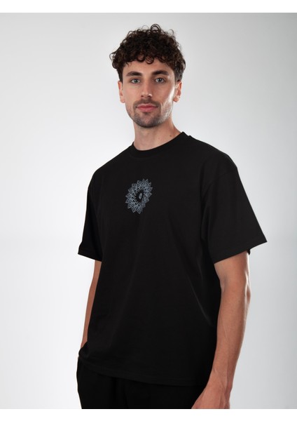 Siyah, Mandala Run Oversize Tişört