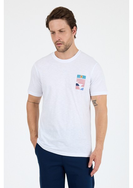 Erkek %100 Pamuk Bisiklet Yaka Kısa Kollu Baskılı T-Shirt Rahat ve Şık Günlük Tişört 0005