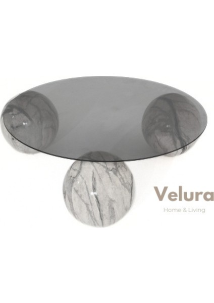 Modern Orta Sehpa & Top Sehpa Cam Sehpa & Küre Orta Sehpa - Diana - Yuvarlak - Füme Cam