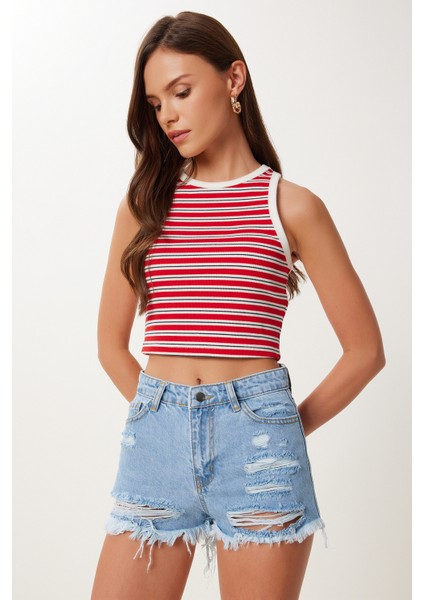 Yırtık Mini Denim Şort Açık Mavi LCR0085