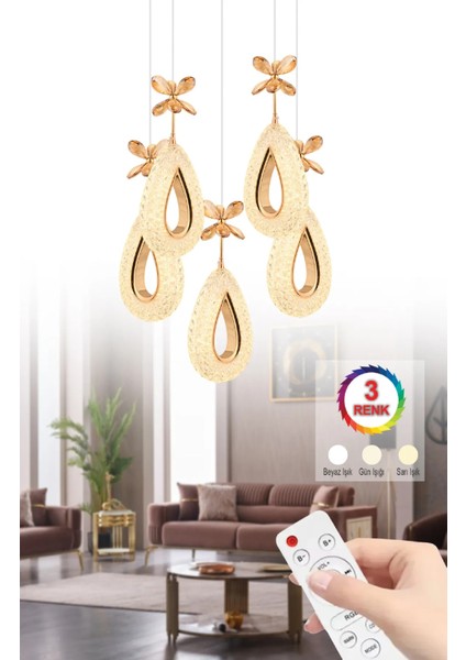 Istanbul Avize Hera 5'li Gold Kumandalı 3 Renk Ledli Modern LED Avize