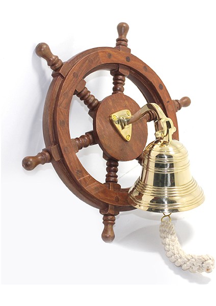 Duvara Asmalı Ahşap Dümenli Pirinç Çan