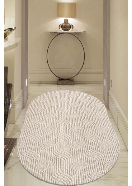 Moopy Oval Krem Bukleli Yumuşak Soft Dokuma Yolluk Halı Salon Halısı LP1003A_KREM fiyatları