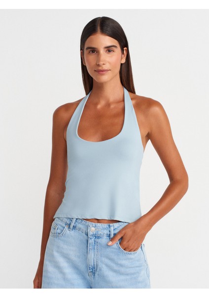 31753 Halter Yaka Top-Koyu Mavi