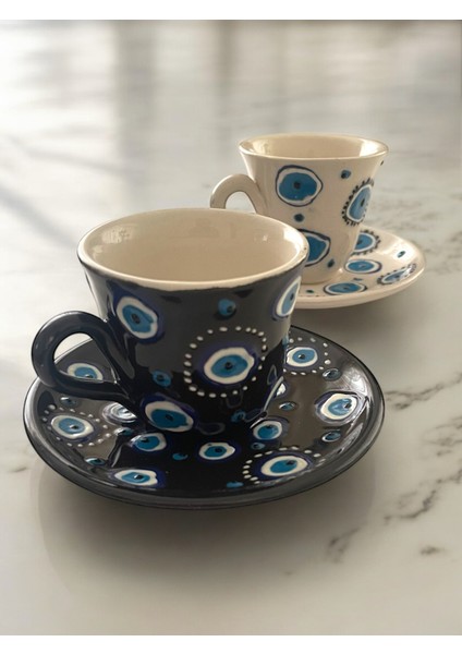 Dekoratif 2 Kişilik Şık Nazar Boncuğu Tasarımlı Tamamen El Yapımı Kahve Fincan Seti fiyatları