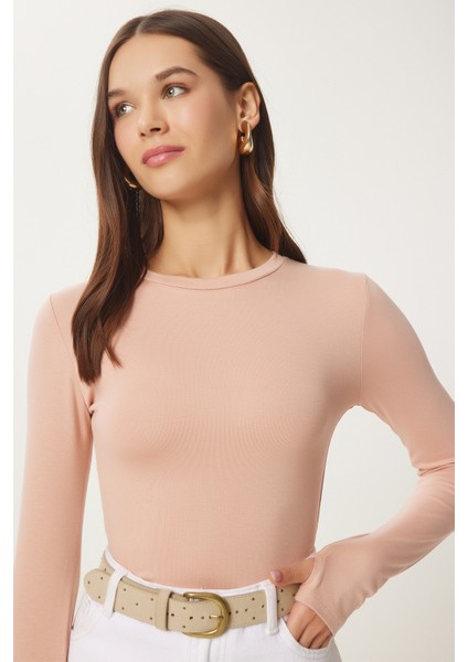 2' Li Paket Bisiklet Yaka Parmak Geçmeli Basic Örme Bluz Bisküvi Ekru LCR0011 fiyatları