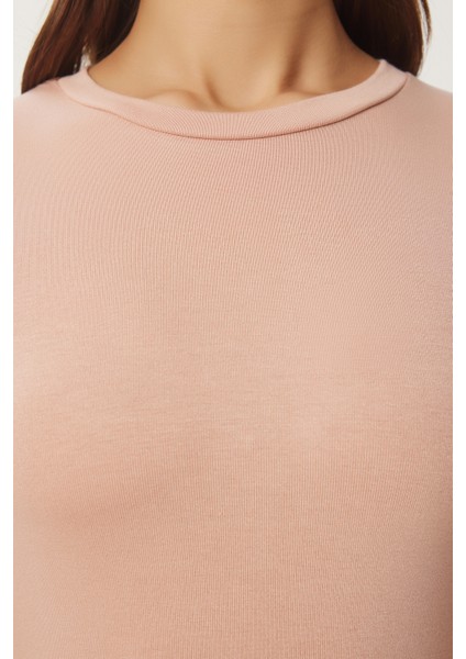 2' Li Paket Bisiklet Yaka Parmak Geçmeli Basic Örme Bluz Bisküvi Ekru LCR0011 modelleri