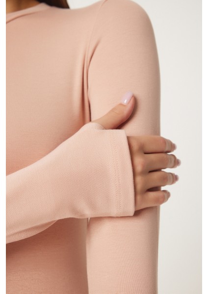 2' Li Paket Bisiklet Yaka Parmak Geçmeli Basic Örme Bluz Bisküvi Ekru LCR0011 fırsatları