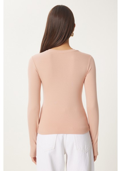 2' Li Paket Bisiklet Yaka Parmak Geçmeli Basic Örme Bluz Bisküvi Ekru LCR0011 indirimleri