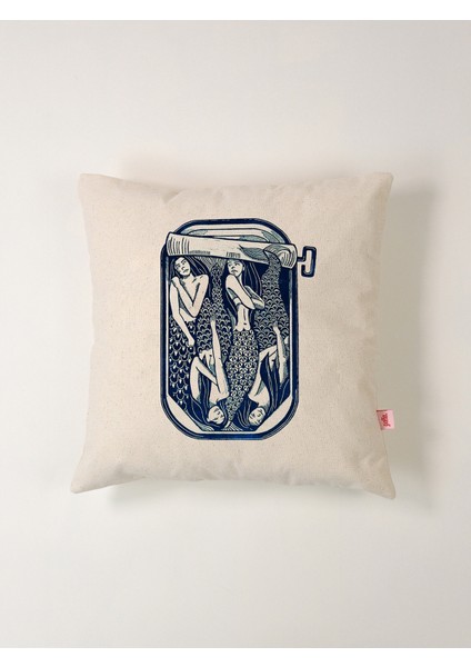Marin Serisi Deniz Kızı Kavanozu Baskılı Yastık Kılıfı 45X45 cm