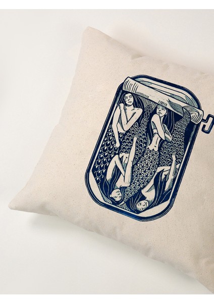 Marin Serisi Deniz Kızı Kavanozu Baskılı Yastık Kılıfı 45X45 cm modelleri