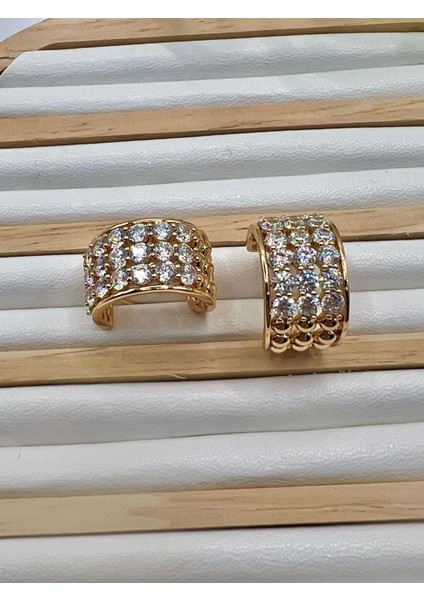 Premium Üç Sıra Taşlı Küpe