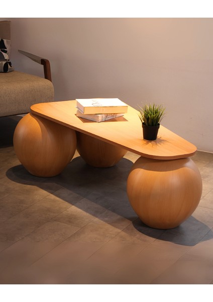 Modern Orta Sehpa & Top Sehpa Cam Sehpa & Küre Orta Sehpa - 41 cm Meşe - Üçgen - Ceviz Mdf