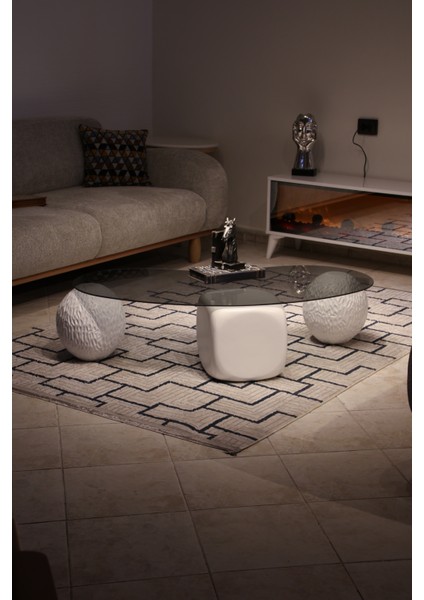 Modern Orta Sehpa & Top Sehpa Cam Sehpa & Küre Orta Sehpa - 2 Dragon (Beyaz) & 1 Beyaz Zar - Fasulye - Füme Cam indirimleri