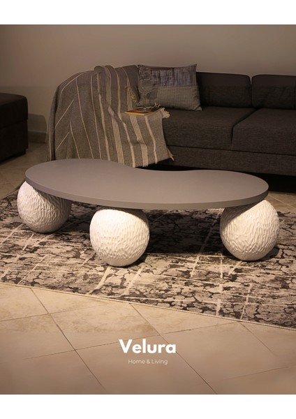 Modern Orta Sehpa & Top Sehpa Cam Sehpa & Küre Orta Sehpa - Dragon (Beyaz) - Fasulye - Gri Mdf