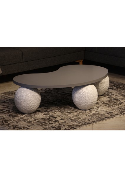Modern Orta Sehpa & Top Sehpa Cam Sehpa & Küre Orta Sehpa - Dragon (Beyaz) - Fasulye - Gri Mdf