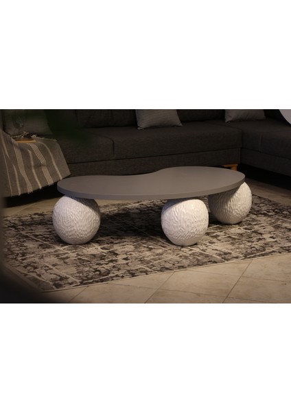 Modern Orta Sehpa & Top Sehpa Cam Sehpa & Küre Orta Sehpa - Dragon (Beyaz) - Fasulye - Gri Mdf