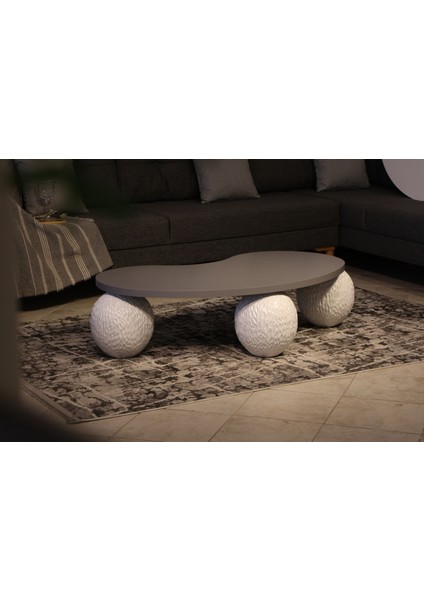 Modern Orta Sehpa & Top Sehpa Cam Sehpa & Küre Orta Sehpa - Dragon (Beyaz) - Fasulye - Gri Mdf