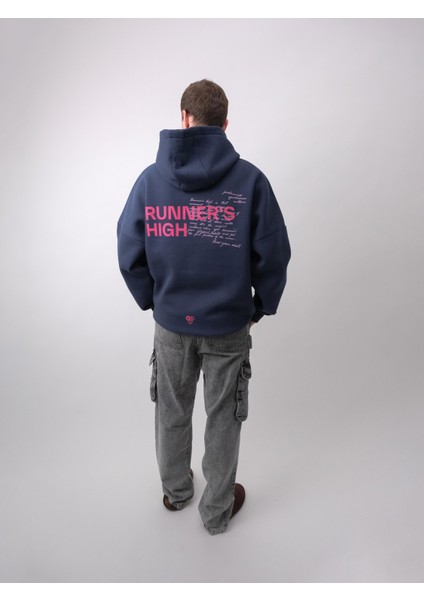 Runner's High, Lacivert Oversize Kapüşonlu Sweatshirt