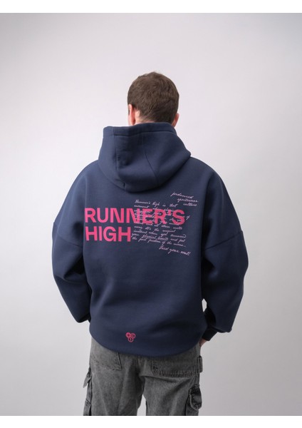 Runner's High, Lacivert Oversize Kapüşonlu Sweatshirt
