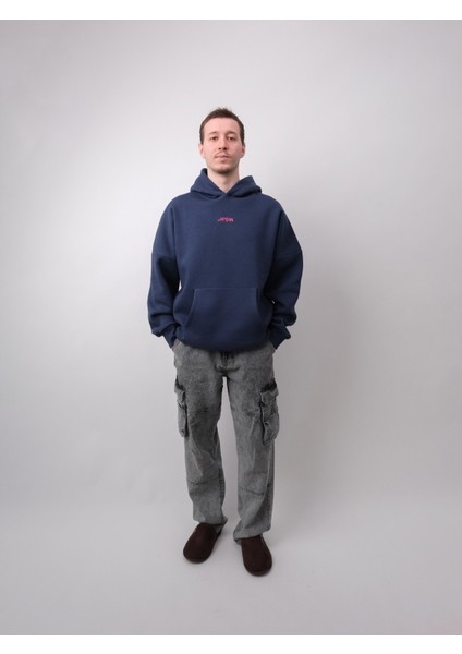 Runner's High, Lacivert Oversize Kapüşonlu Sweatshirt